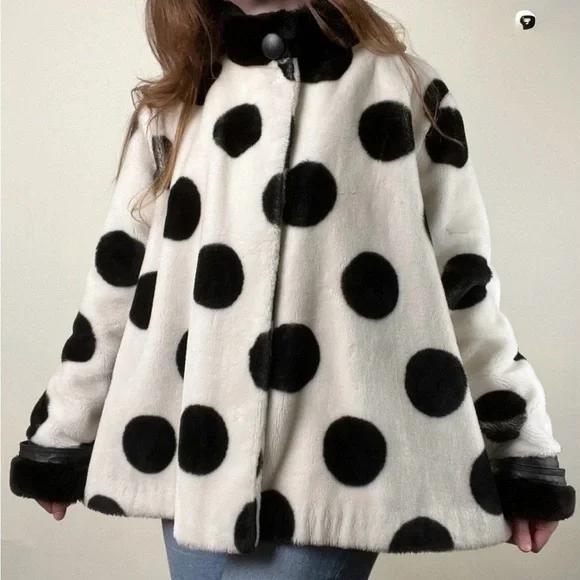 Claire Barrat | 80s Paris Boutique Oversized Faux Fur Polka Dot Jacket | - Picture 4 of 7